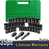 Steel Vision Tools 35 pc 3/8 & 1/2 Inch Drive SAE & Metric Impact Socket Set - Heavy-Duty Chrome Vanadium Steel, for Mechanics, Automotive, Repair & DIY Projects